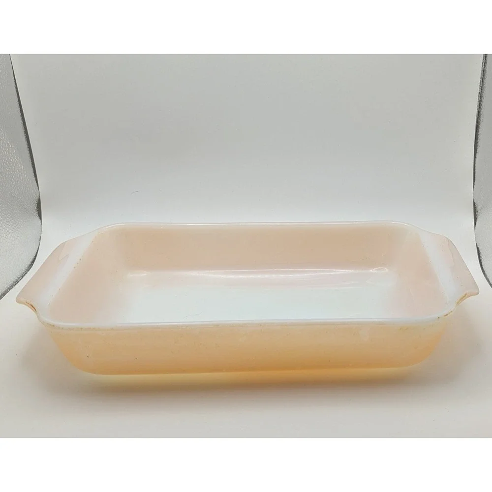 Vtg 1.5qt 432 Fire-King‎ Peach Luster Milk Glass Rectangular Baking Dish Anchor